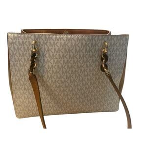 Michael Kors Sofia Tote White Brown Bag Purse Never Used